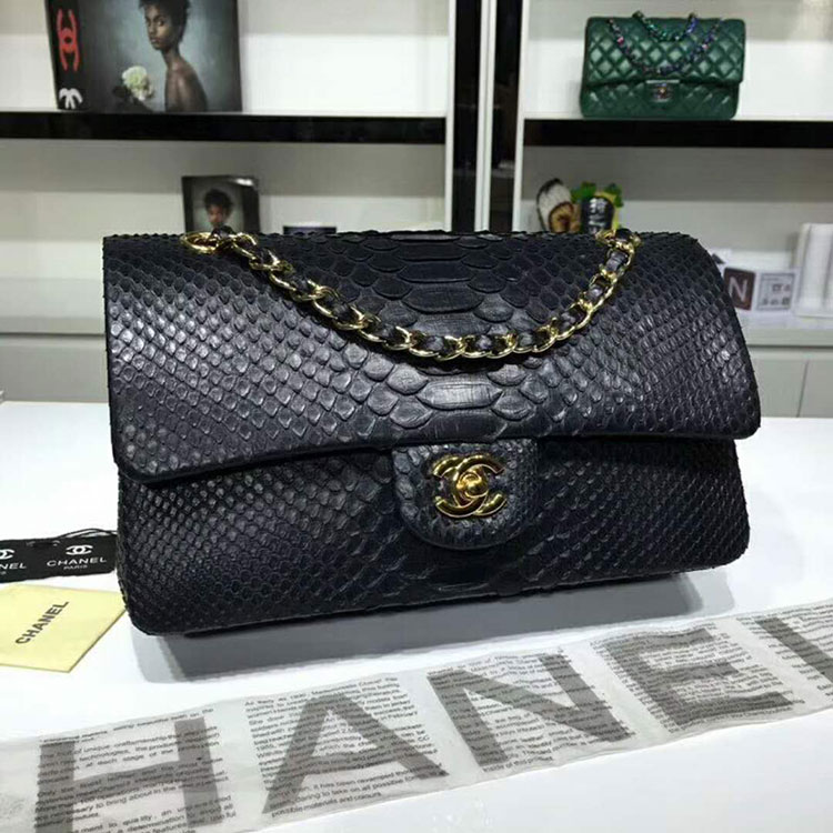 2018 Chanel Classic Flap Bag Original Python Leather