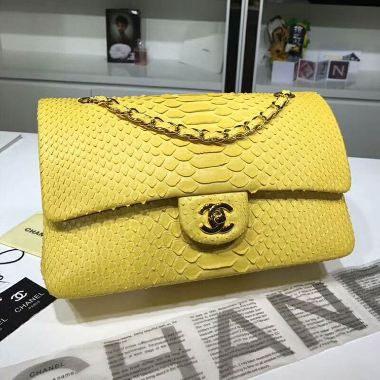 2018 Chanel Classic Flap Bag Original Python Leather