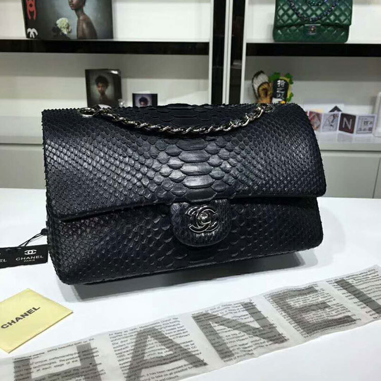 2018 Chanel Classic Flap Bag Original Python Leather