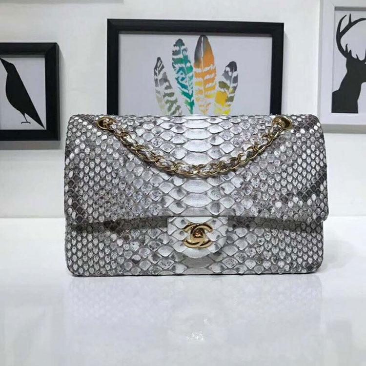 2018 Chanel Classic Flap Bag Original Python Leather