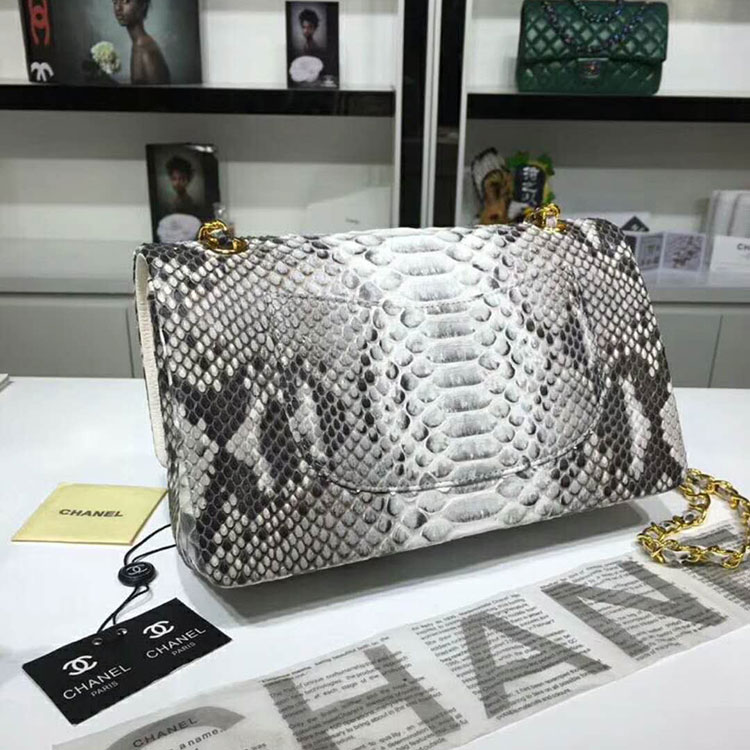 2018 Chanel Classic Flap Bag Original Python Leather