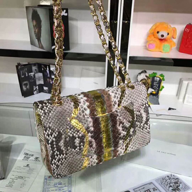 2018 Chanel Classic Flap Bag Original Python Leather