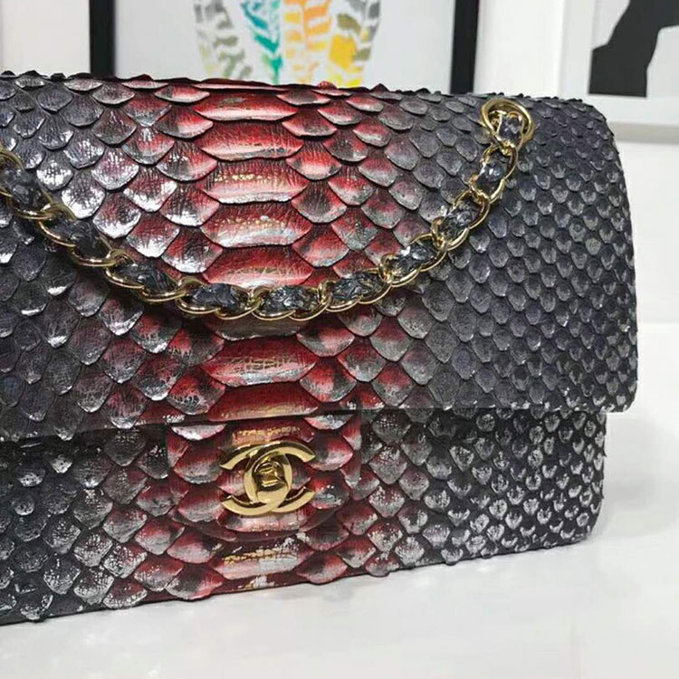 2018 Chanel Classic Flap Bag Original Python Leather