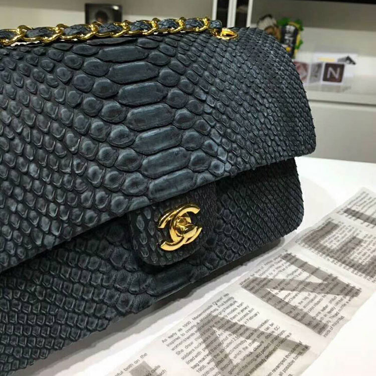 2018 Chanel Classic Flap Bag Original Python Leather