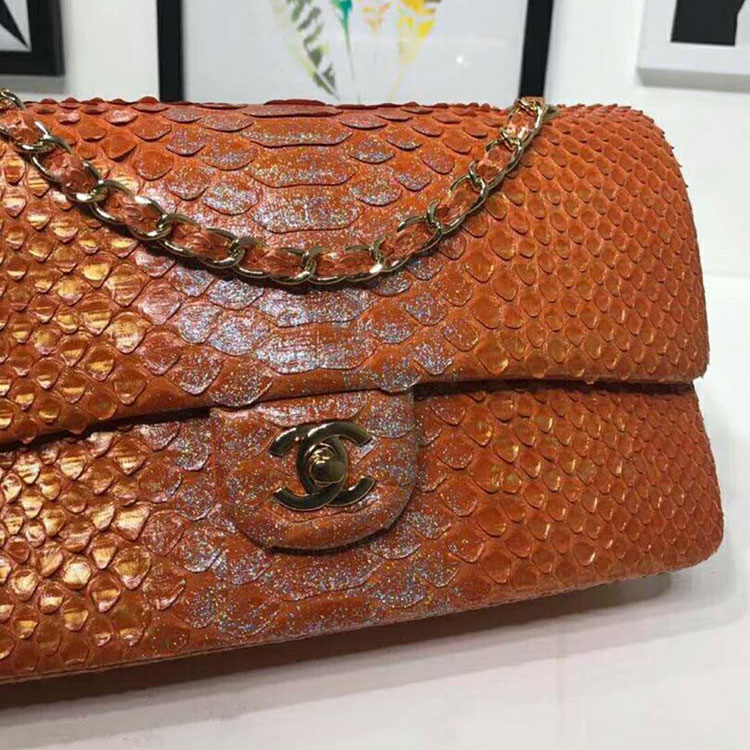 2018 Chanel Classic Flap Bag Original Python Leather