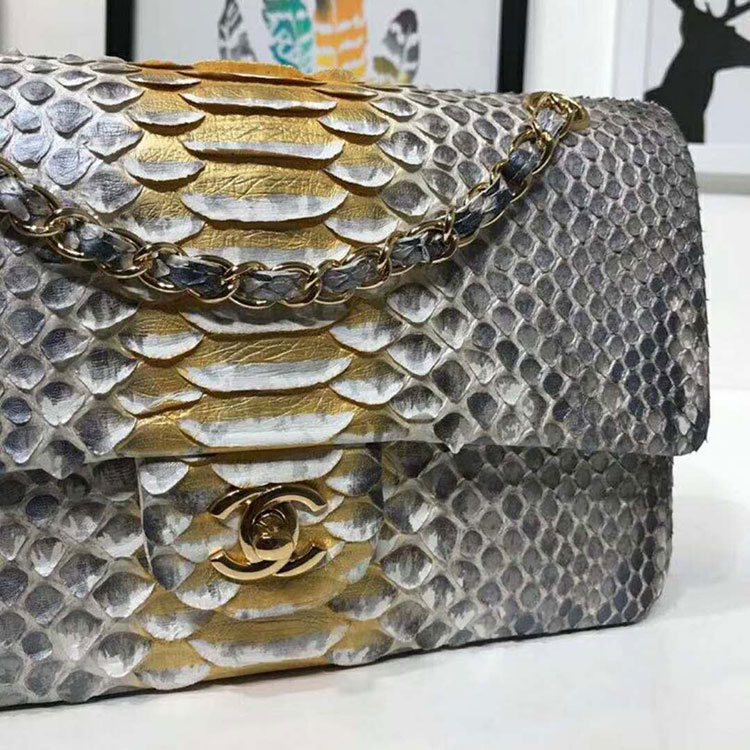 2018 Chanel Classic Flap Bag Original Python Leather