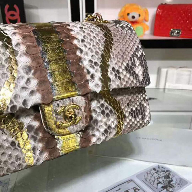 2018 Chanel Classic Flap Bag Original Python Leather