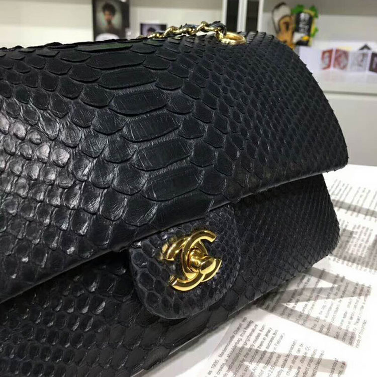 2018 Chanel Classic Flap Bag Original Python Leather