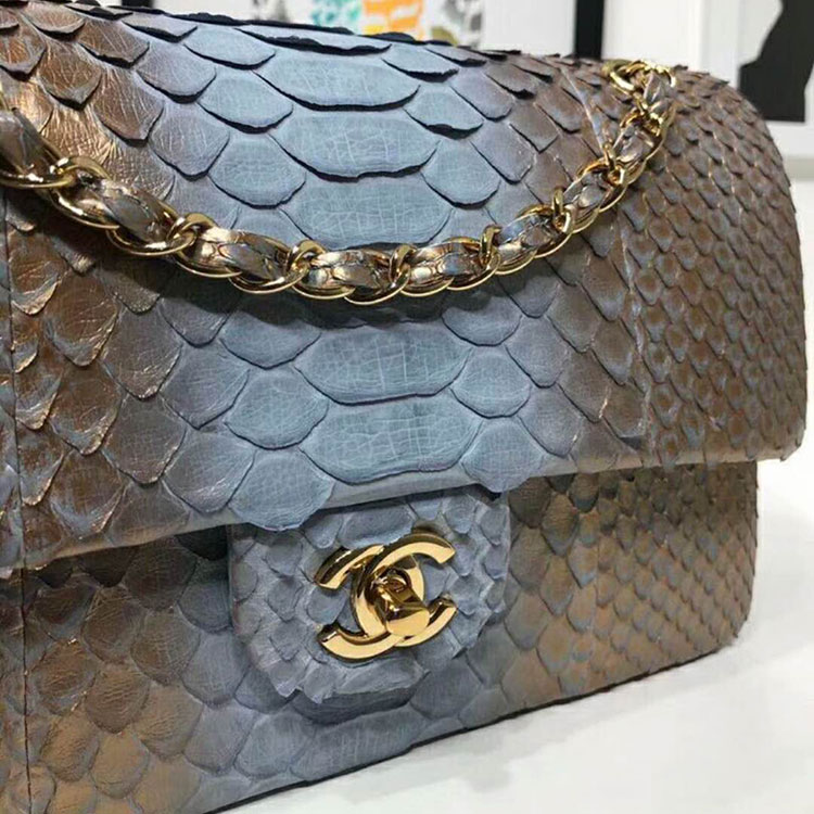 2018 Chanel Classic Flap Bag Original Python Leather