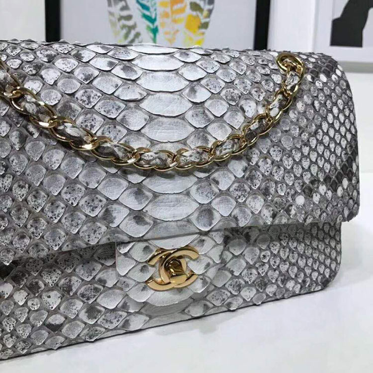 2018 Chanel Classic Flap Bag Original Python Leather