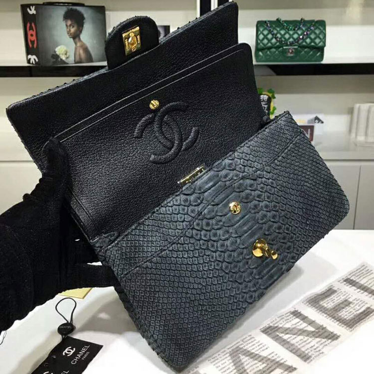 2018 Chanel Classic Flap Bag Original Python Leather