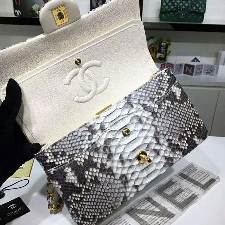 2018 Chanel Classic Flap Bag Original Python Leather