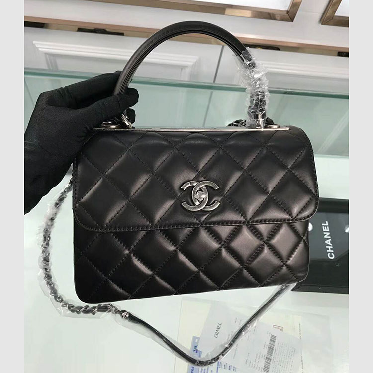 2018 Chanel Classic Top Handle Bag Original Lambskin Leather