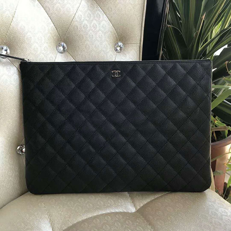 2018 Chanel Ipad Clutch Original Caviar Leather A69351 Black Silver