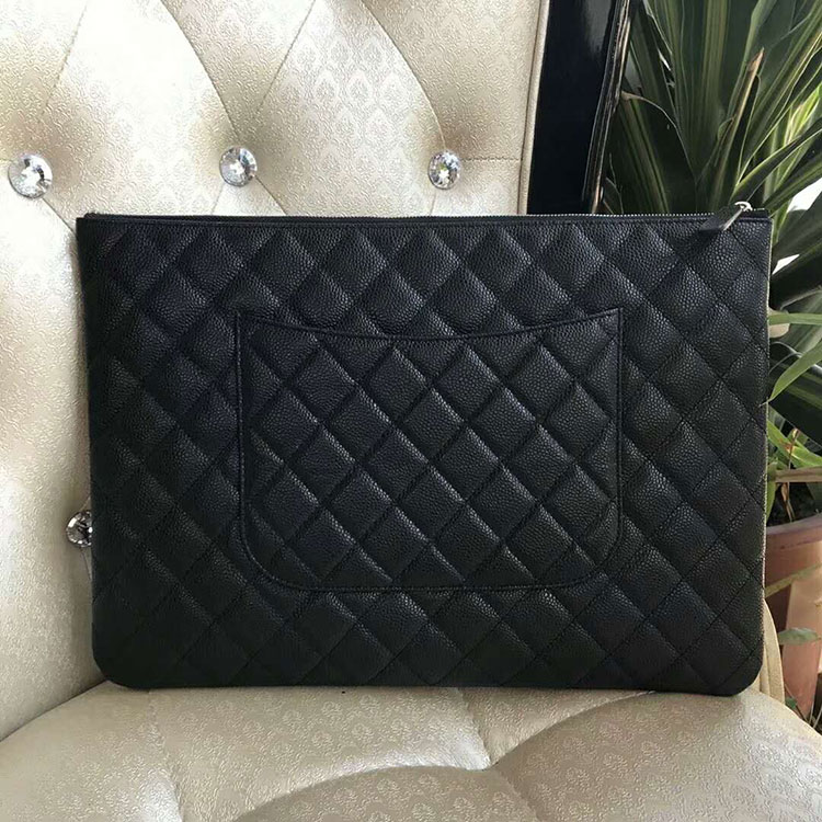 2018 Chanel Ipad Clutch Original Caviar Leather A69351 Black Silver