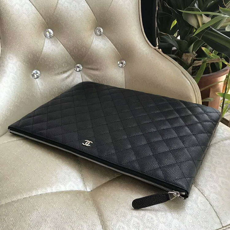 2018 Chanel Ipad Clutch Original Caviar Leather A69351 Black Silver