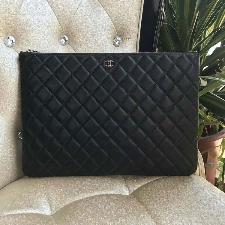 2018 Chanel Ipad Clutch Original Sheepskin Leather A69351 Black Silver