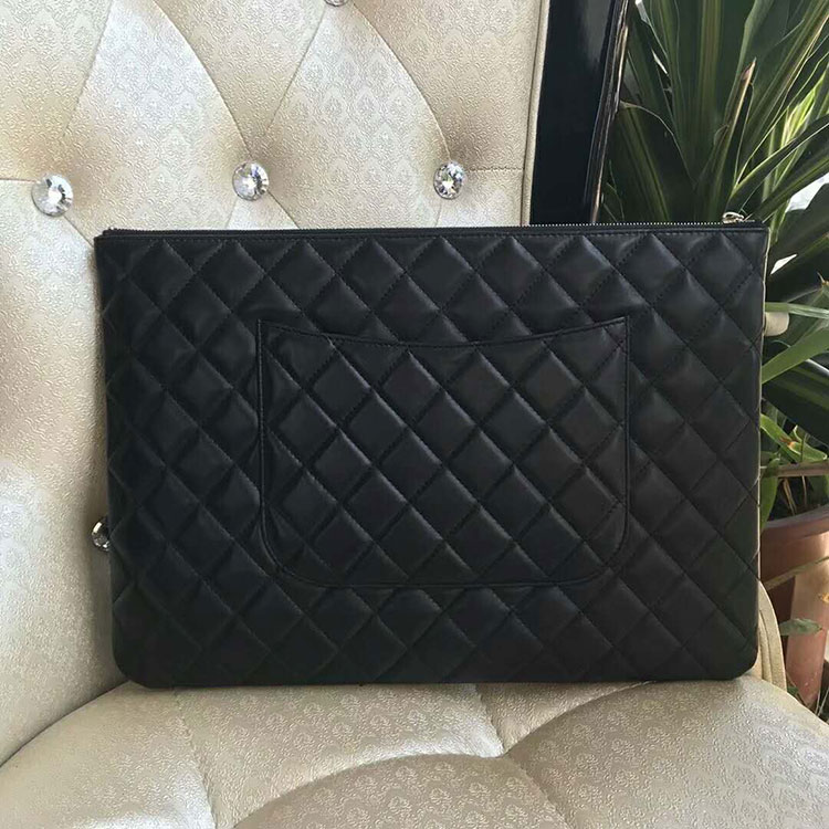 2018 Chanel Ipad Clutch Original Sheepskin Leather A69351 Black Silver