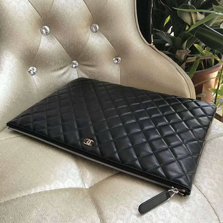 2018 Chanel Ipad Clutch Original Sheepskin Leather A69351 Black Silver