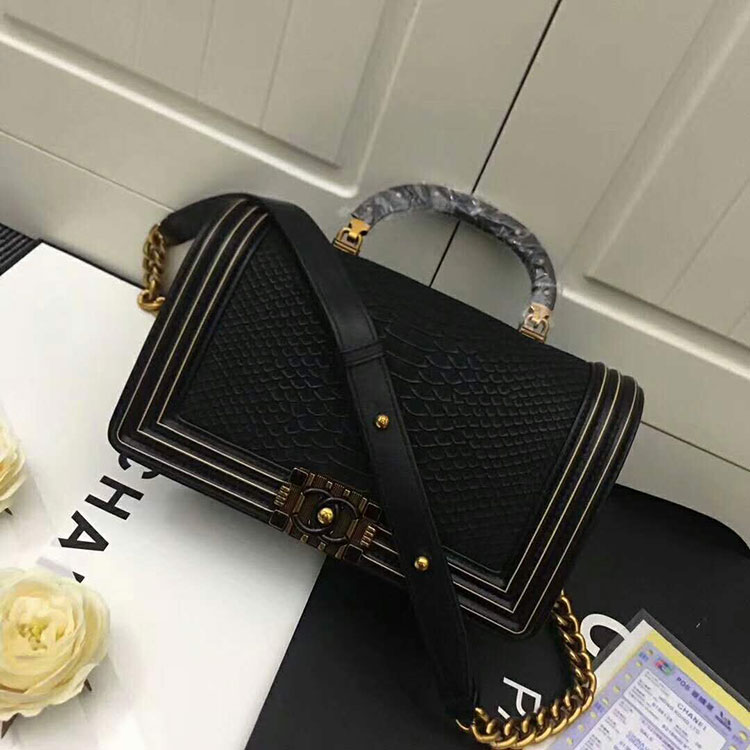 2018 Chanel LeBoy Tote Shoulder Bag Python A67086