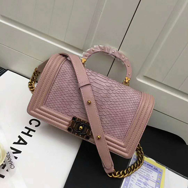 2018 Chanel LeBoy Tote Shoulder Bag Python A67086