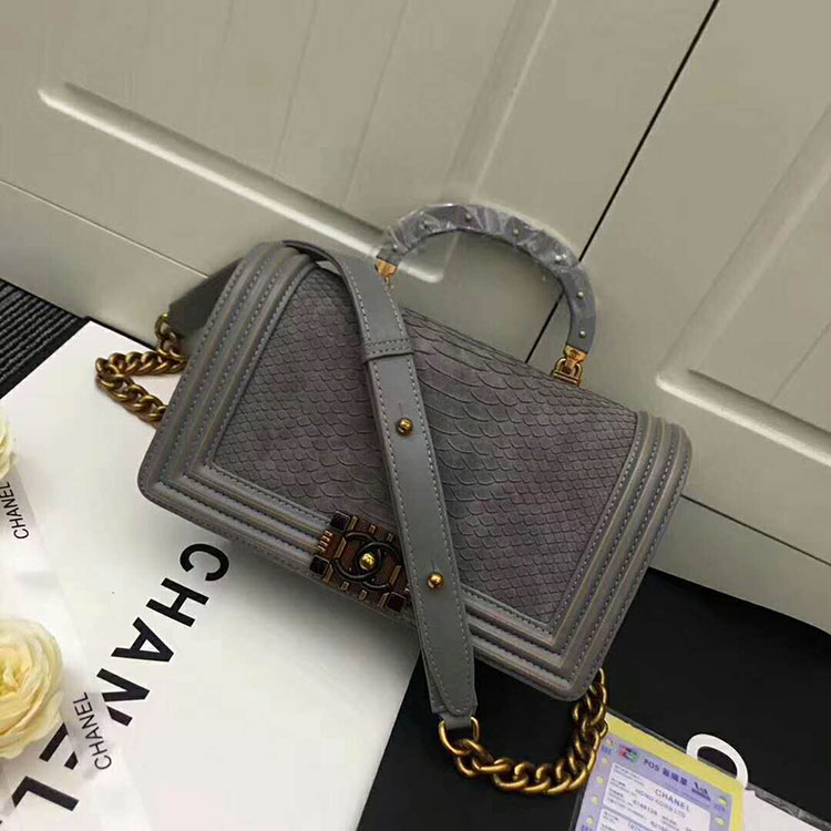 2018 Chanel LeBoy Tote Shoulder Bag Python A67086