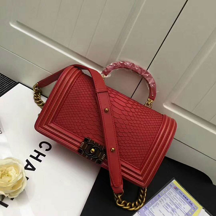 2018 Chanel LeBoy Tote Shoulder Bag Python A67086