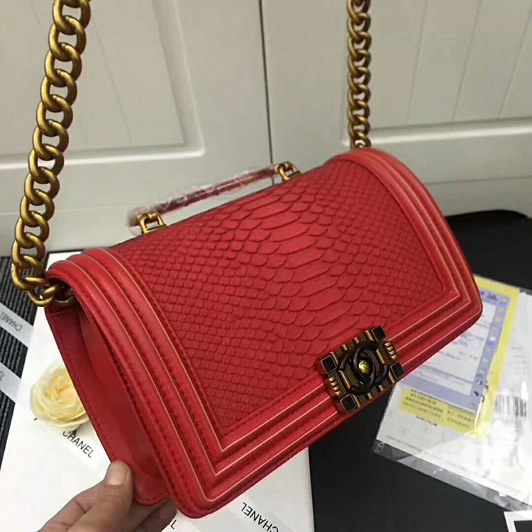 2018 Chanel LeBoy Tote Shoulder Bag Python A67086