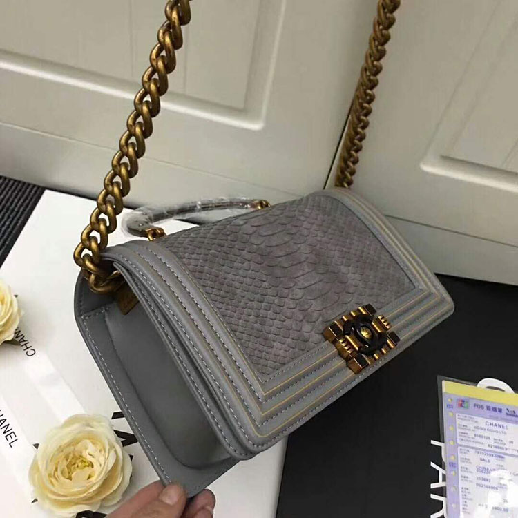 2018 Chanel LeBoy Tote Shoulder Bag Python A67086