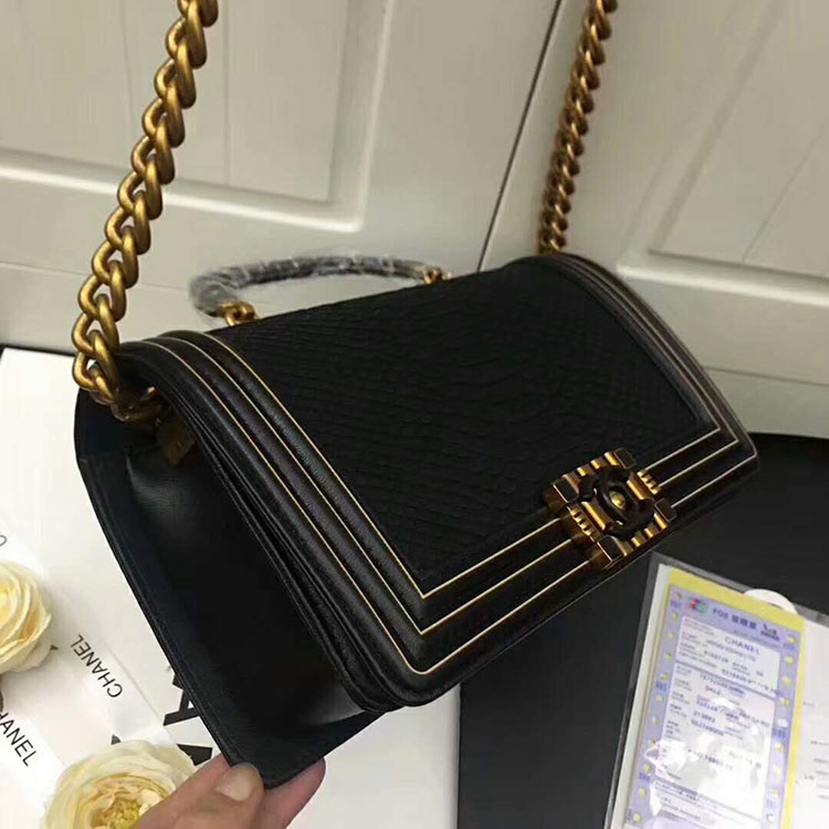 2018 Chanel LeBoy Tote Shoulder Bag Python A67086