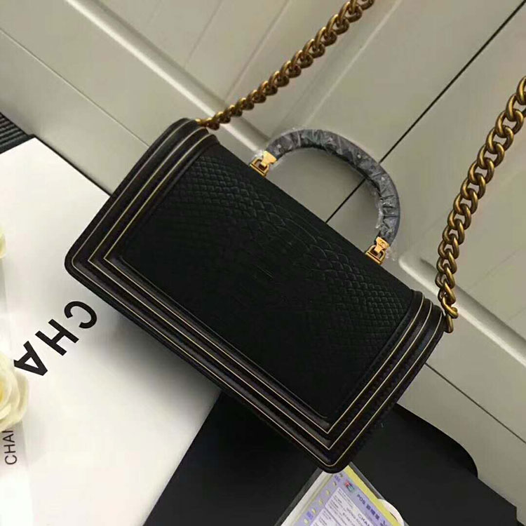 2018 Chanel LeBoy Tote Shoulder Bag Python A67086