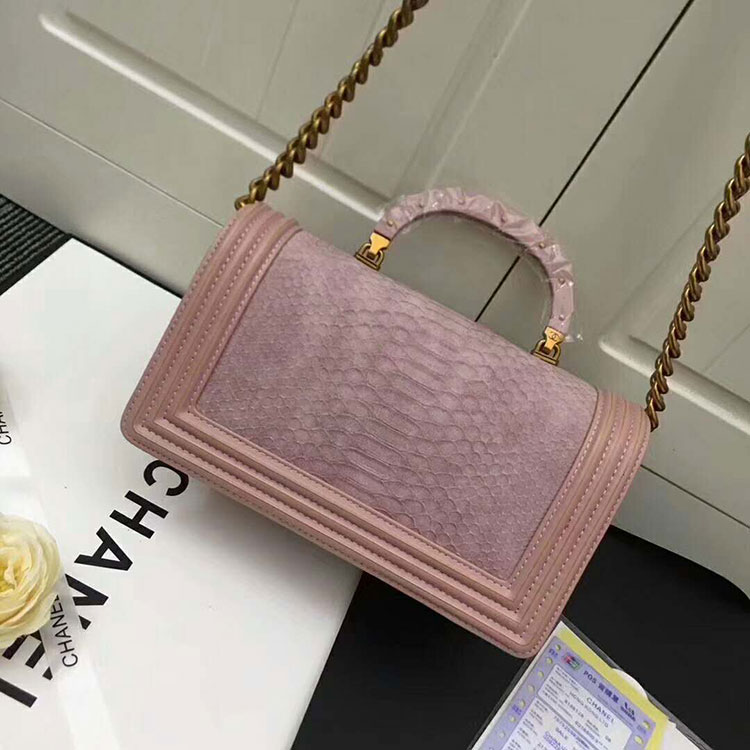 2018 Chanel LeBoy Tote Shoulder Bag Python A67086