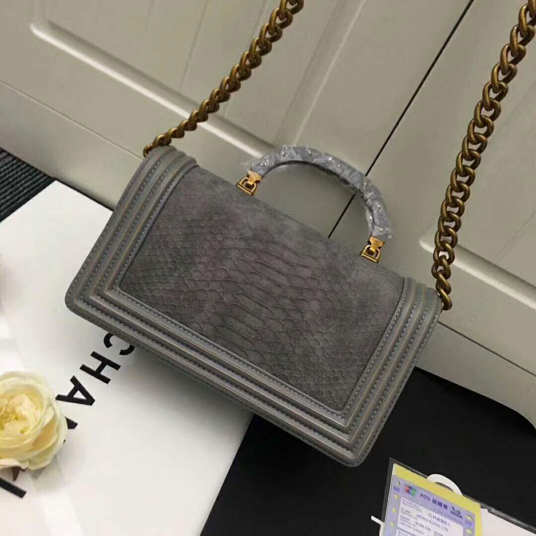 2018 Chanel LeBoy Tote Shoulder Bag Python A67086