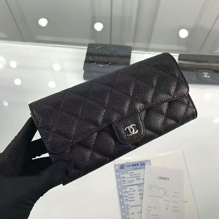 2018 Chanel Matelasse Bi-Fold Wallet Original Calfskin leather A80758 Black