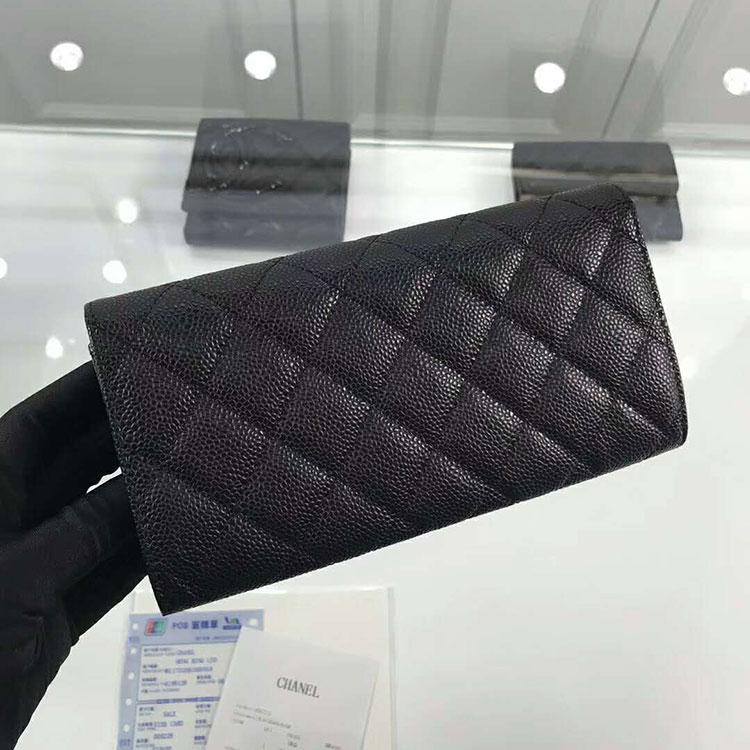 2018 Chanel Matelasse Bi-Fold Wallet Original Calfskin leather A80758 Black