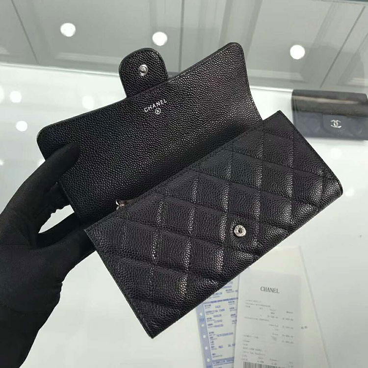 2018 Chanel Matelasse Bi-Fold Wallet Original Calfskin leather A80758 Black