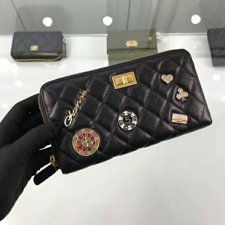 2018 Chanel Matelasse Zip Around Wallet Original Leather