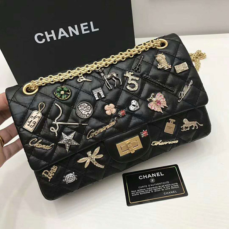 2018 Chanel Reissue 2.55 Lucky Charm Original Leather 1112 Black