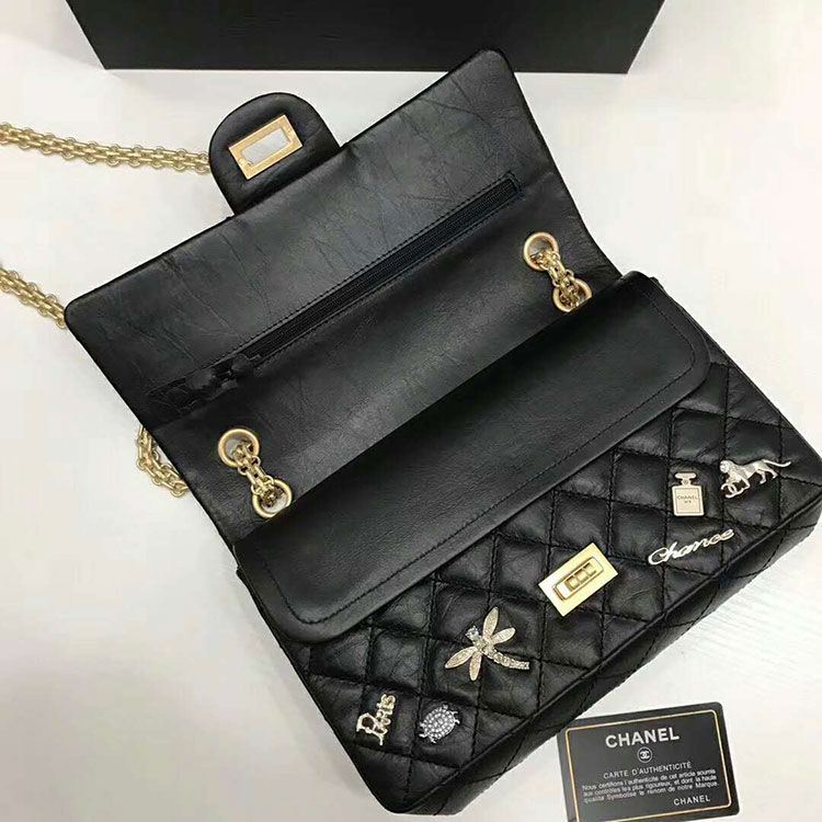 2018 Chanel Reissue 2.55 Lucky Charm Original Leather 1112 Black