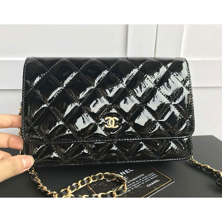 2018 Chanel WOC A84236 Original Patent Leather Flap Bags Gold