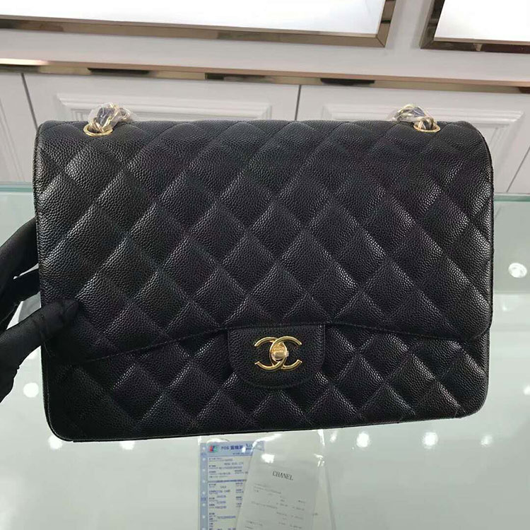 2018 Classic Chanel Maxi Double Flaps Bag A58601 Original Caviar Leather