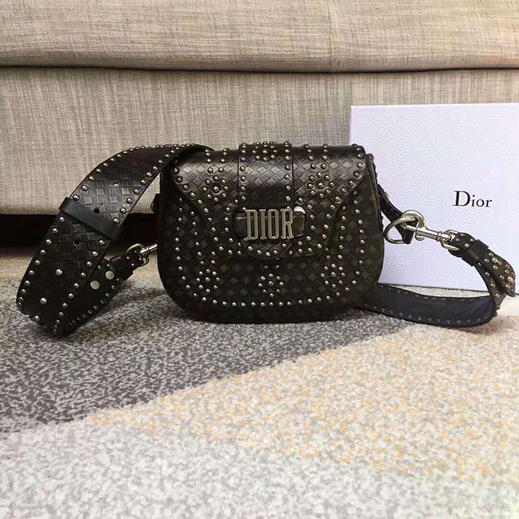 2018 Dior D-FENCE SADDLE BAG IN STUDDED CALFSKIN