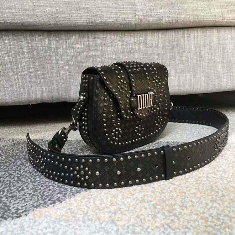 2018 Dior D-FENCE SADDLE BAG IN STUDDED CALFSKIN