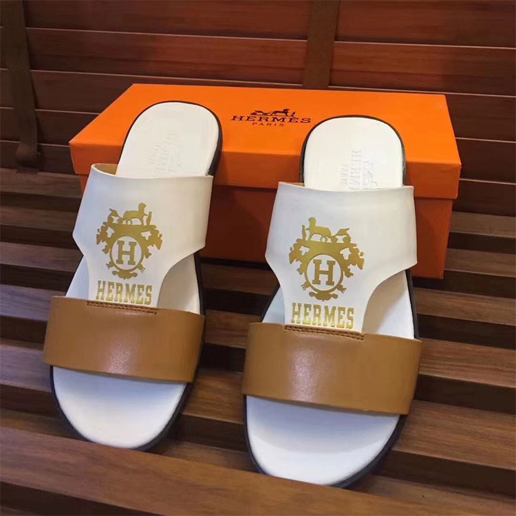 2018 Hermes men Slippers in Calfskin leather