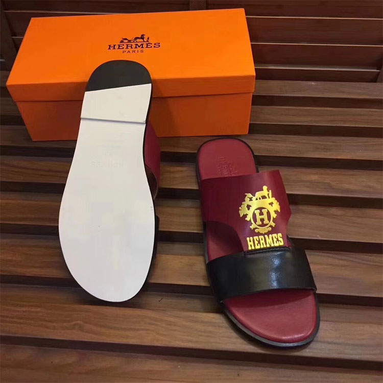 2018 Hermes men Slippers in Calfskin leather