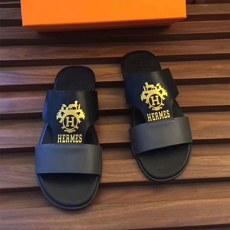 2018 Hermes men Slippers in Calfskin leather