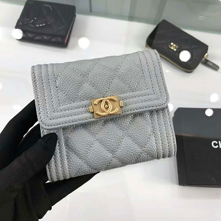 2018 Le Boy Chanel Matelasse Tri-Fold Wallet Original Calfskin Leather A92115