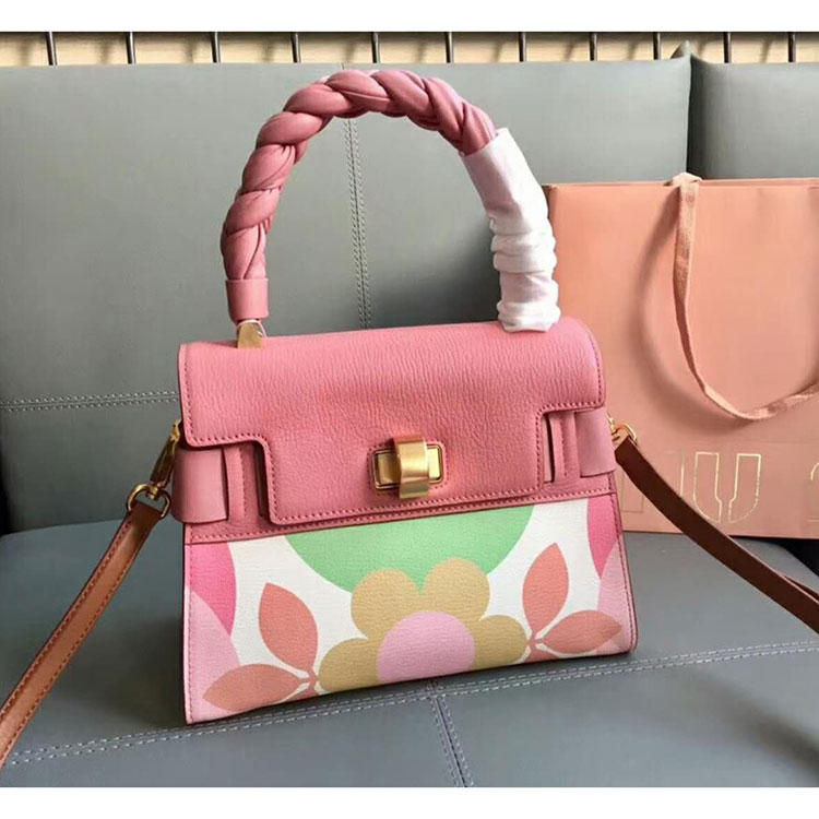 2018 Miu Miu MADRAS LEATHER MIU CLICK HANDBAG