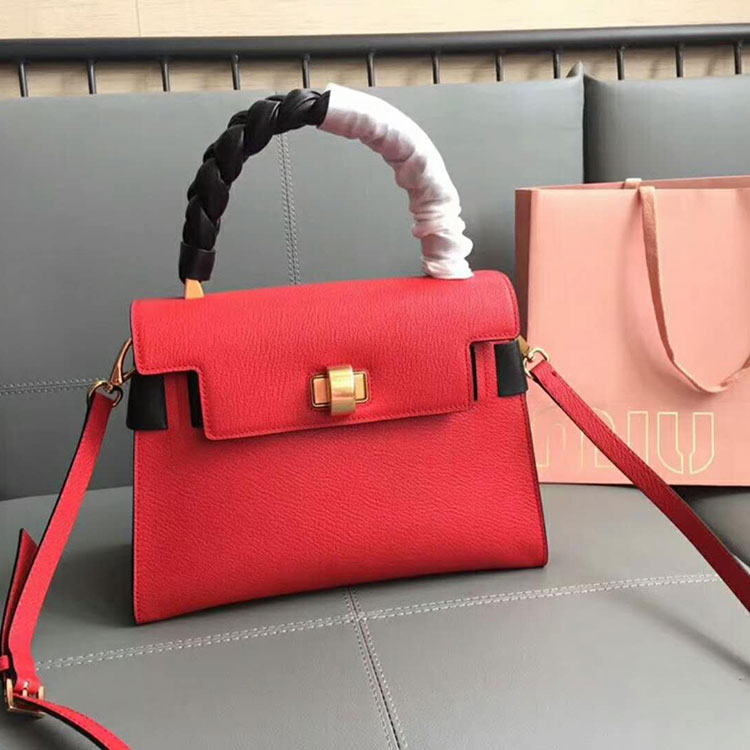 2018 Miu Miu MADRAS LEATHER MIU CLICK HANDBAG