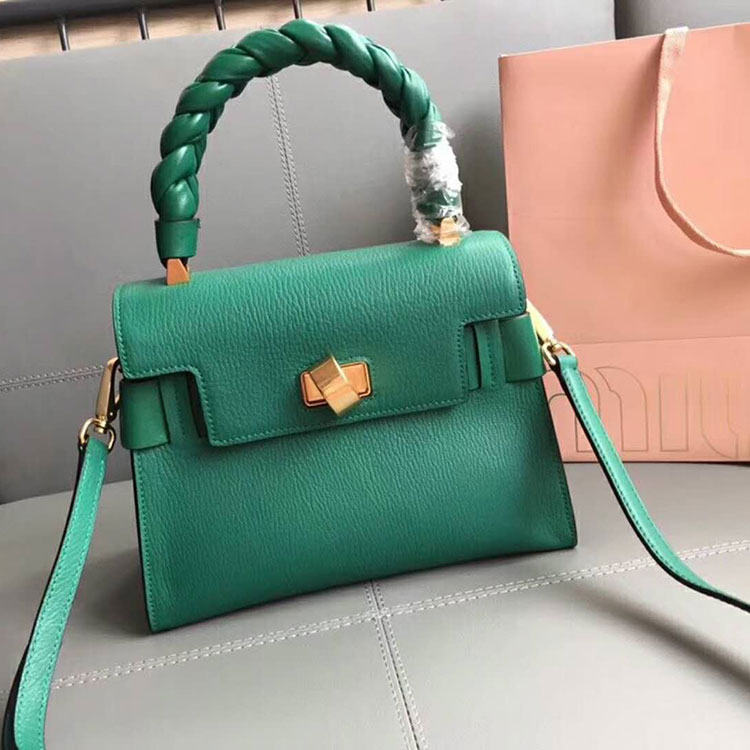 2018 Miu Miu MADRAS LEATHER MIU CLICK HANDBAG